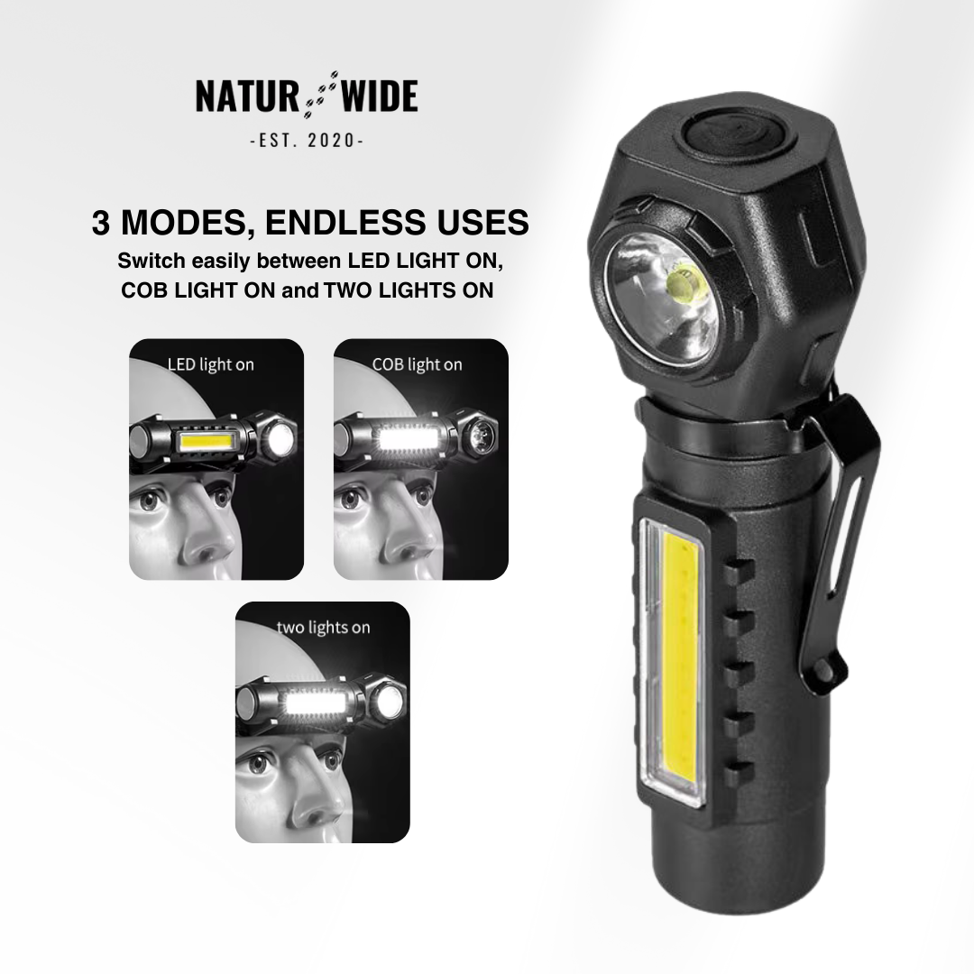 Multifunctional 2-in-1 LED flashlight & headlamp