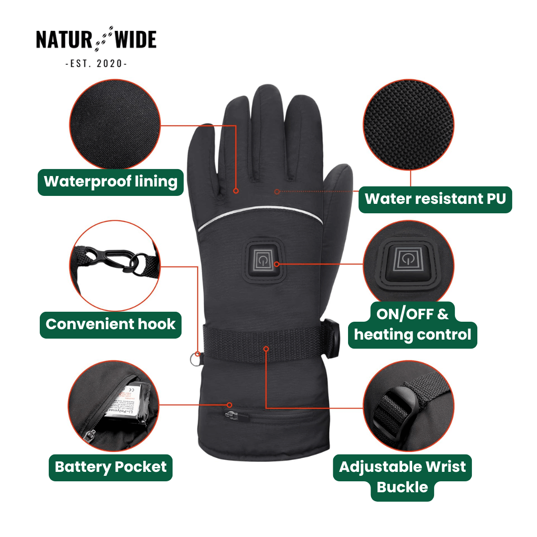 Heated Gloves – 6000mAh Battery, 3 Heat Levels, Waterproof & Windproof