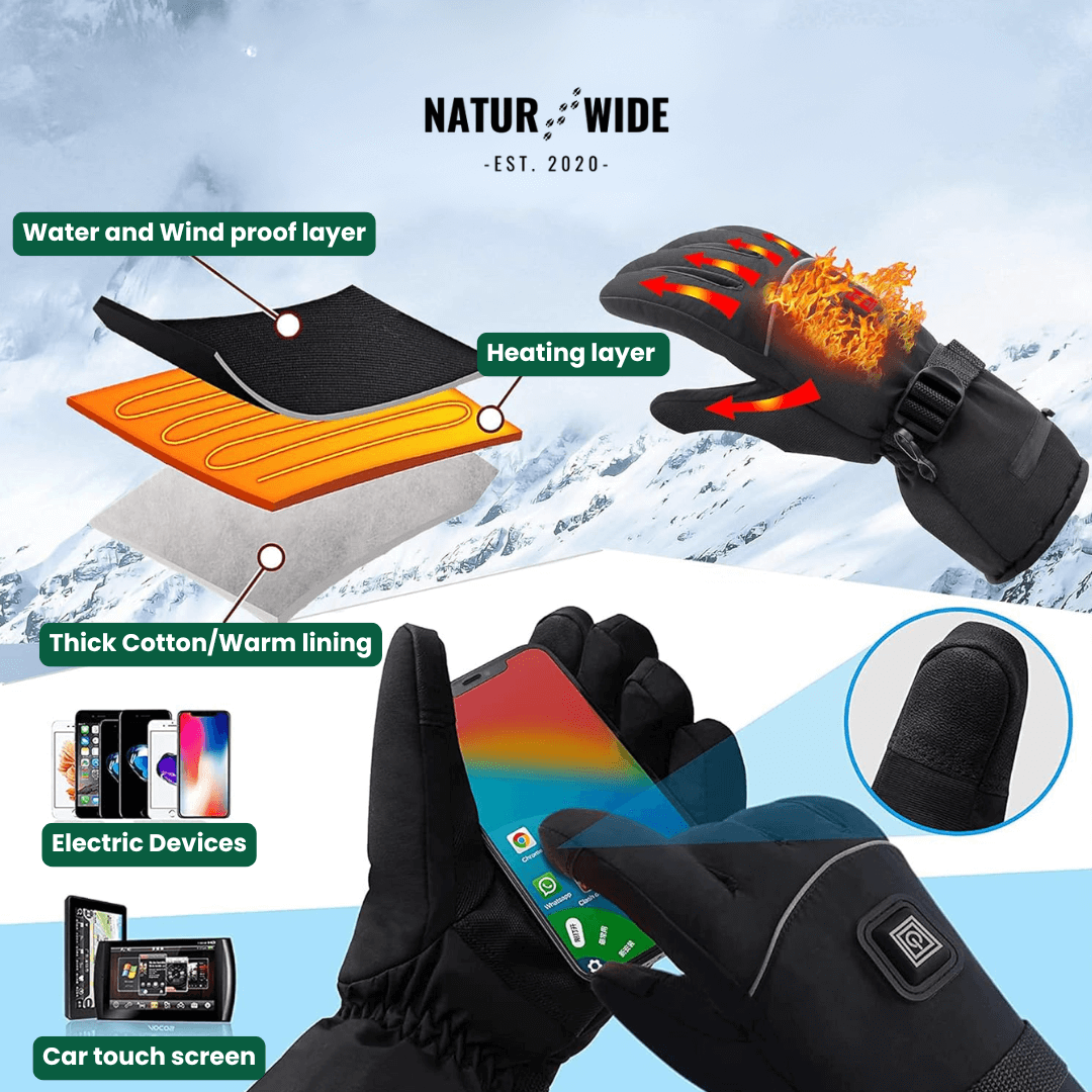 Heated Gloves – 6000mAh Battery, 3 Heat Levels, Waterproof & Windproof