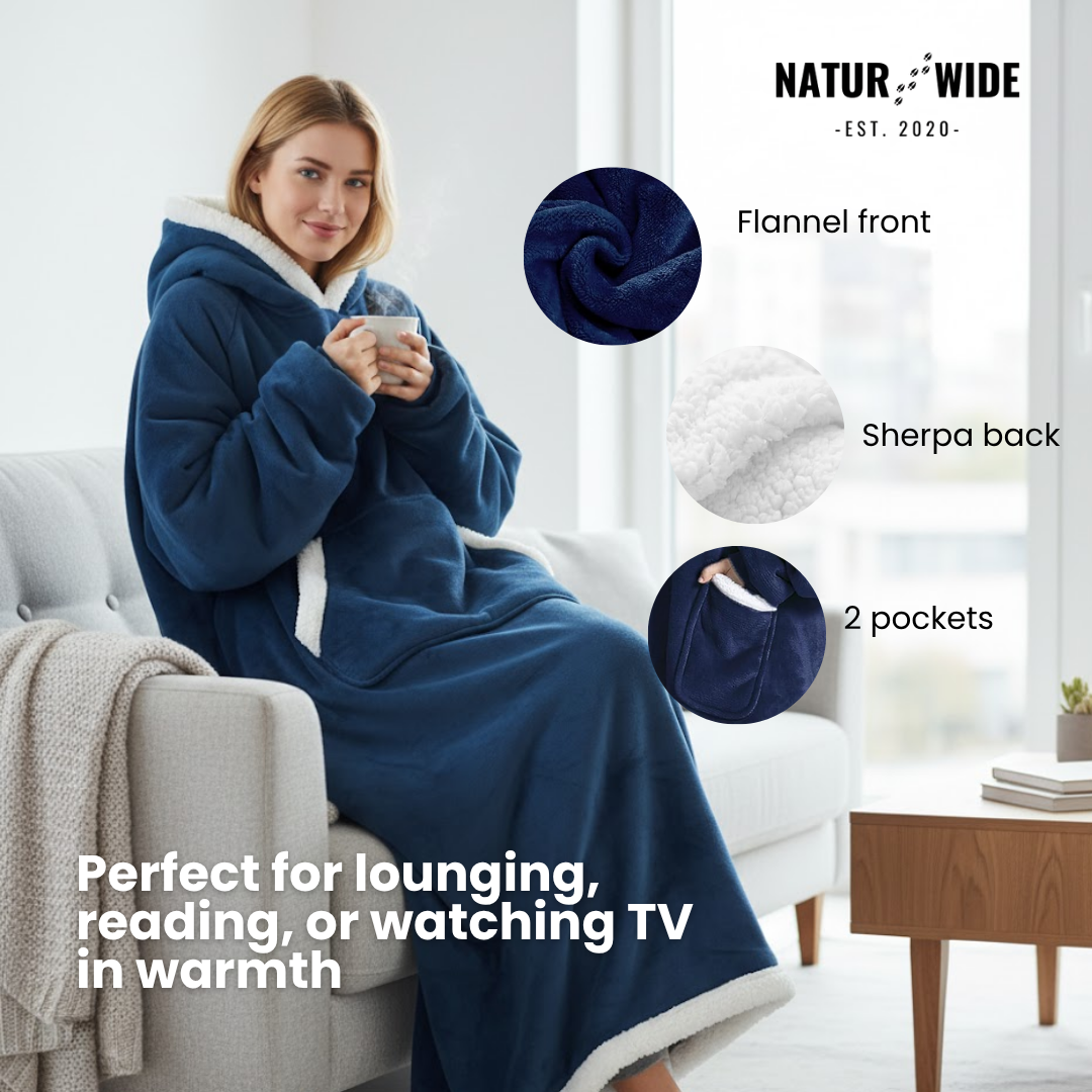 Oversized Flannel Blanket Hoodie – Wearable Blanket with Sleeves & Hood