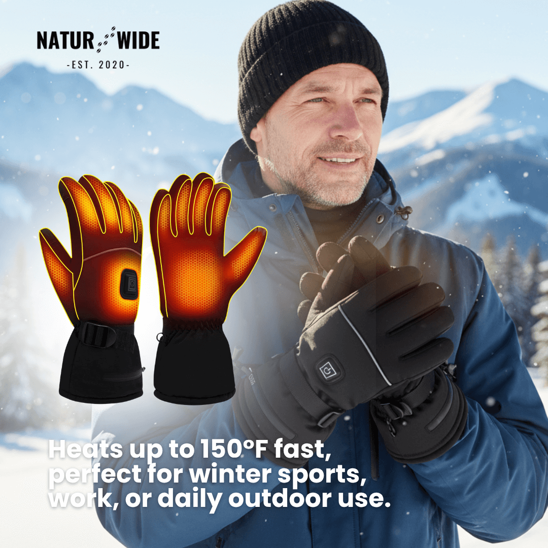 Heated Gloves – 6000mAh Battery, 3 Heat Levels, Waterproof & Windproof