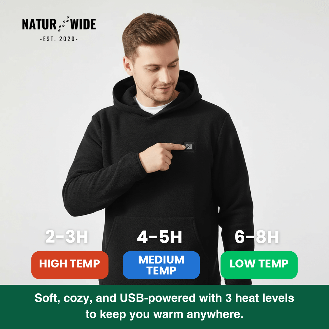 USB Heated Hoodie – Unisex Cotton Zip-Up with Thick Wool Lining