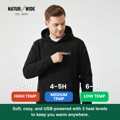USB Heated Hoodie – Unisex Cotton Zip-Up with Thick Wool Lining