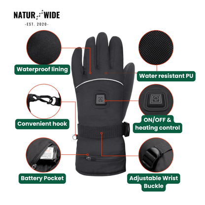 Heated Gloves – 6000mAh Battery, 3 Heat Levels, Waterproof & Windproof
