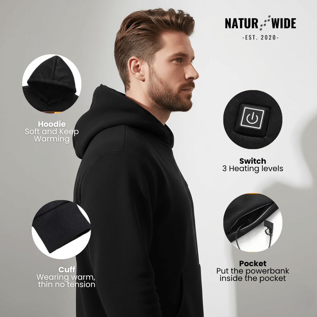 USB Heated Hoodie – Unisex Cotton Zip-Up with Thick Wool Lining