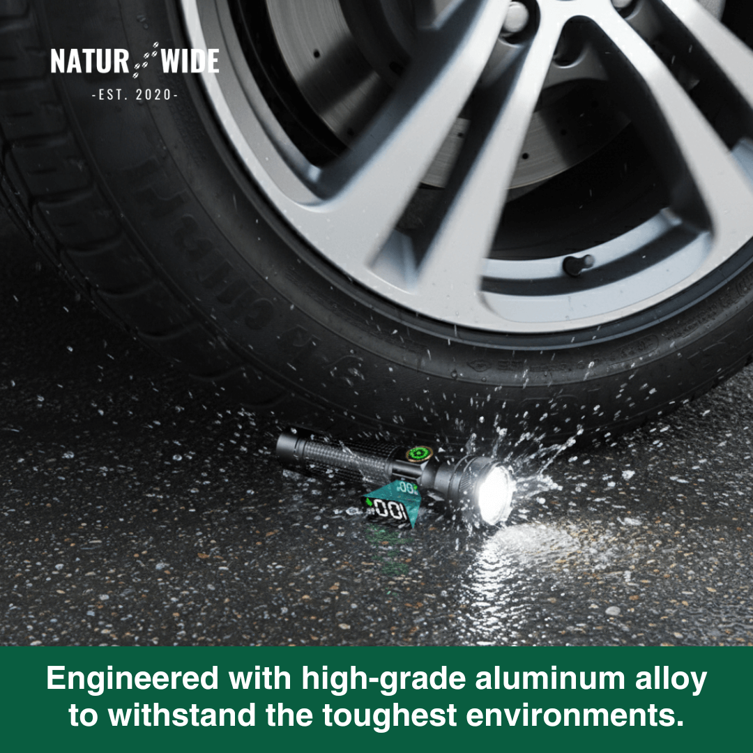 Aluminum LED Flashlight – Rechargeable, Waterproof & Power Display