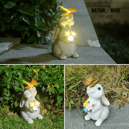 Solar Bunny Garden Statue – LED Butterfly Resin Decor