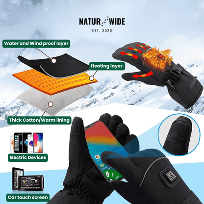 Heated Gloves – 6000mAh Battery, 3 Heat Levels, Waterproof & Windproof