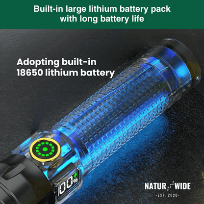 Aluminum LED Flashlight – Rechargeable, Waterproof & Power Display