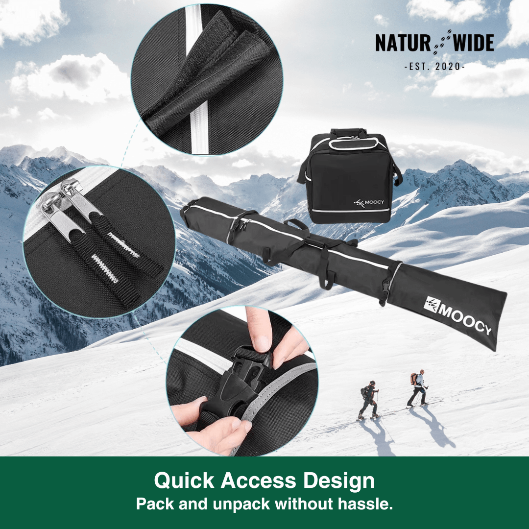 2-Piece Ski Bag Set – Ski Carrier &amp; Boot Bag Combo (Adjustable up to 80")