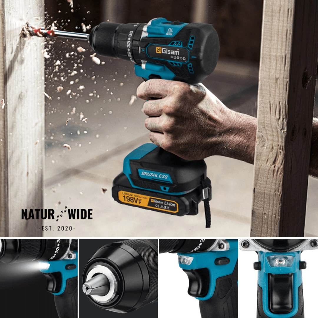 GIsam 13mm Electric Drill Brushless Impact Screwdriver Dual Speed ​​35+3 Torque Cordless Power Tool for Makita 18V Battery pins