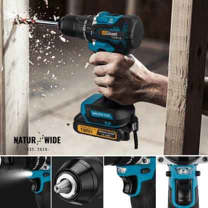 GIsam 13mm Electric Drill Brushless Impact Screwdriver Dual Speed ​​35+3 Torque Cordless Power Tool for Makita 18V Battery pins