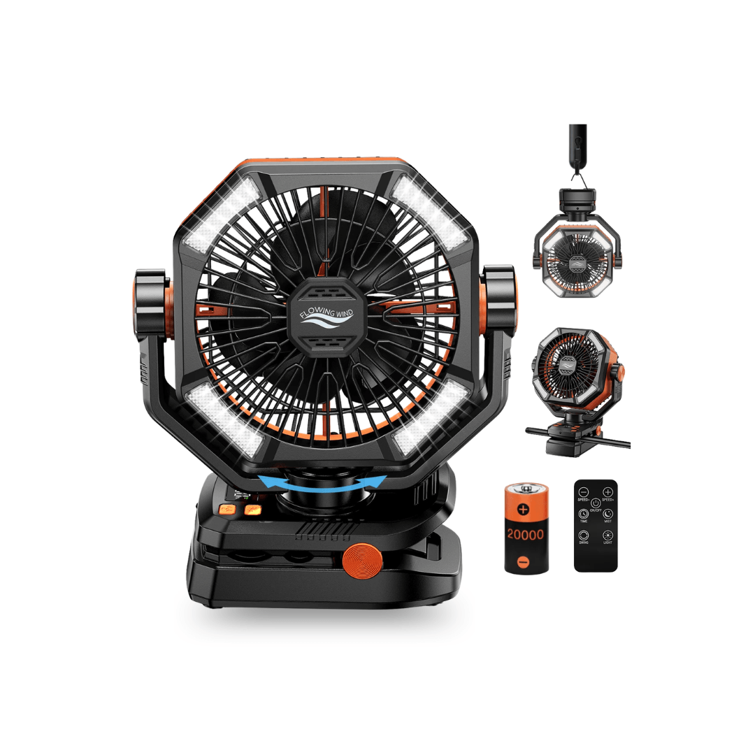 20000mAh Camping Fan with LED Lantern – 8-Speed Rechargeable Fan