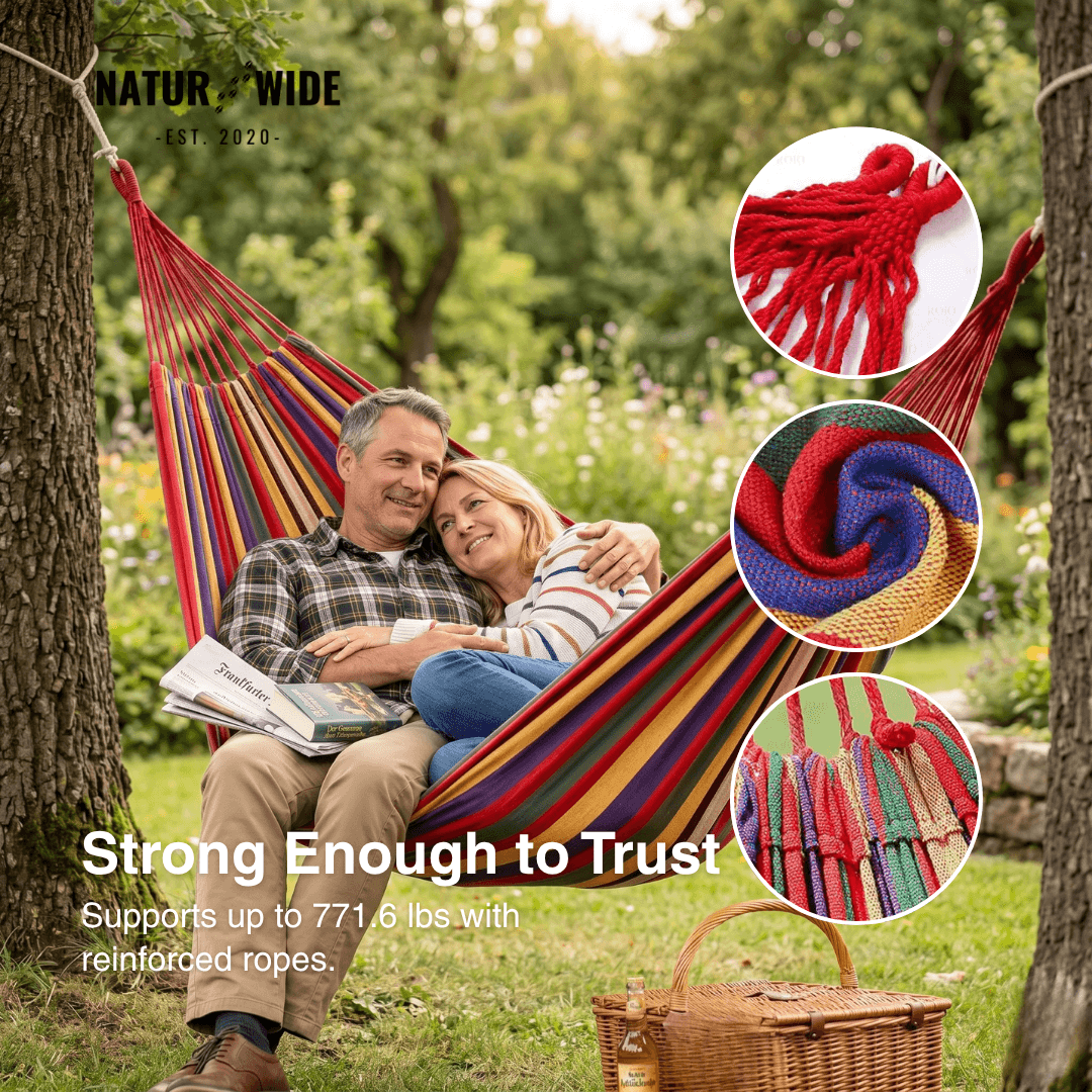Striped Canvas Hammock – Single & Double Outdoor Sleeping Swing