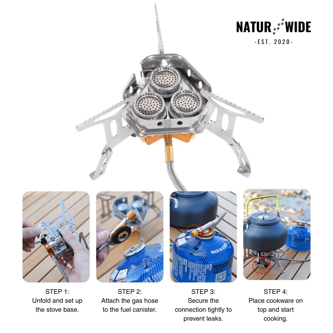 3-Head 5800W Folding Gas Camping Stove – Portable Backpacking Burner