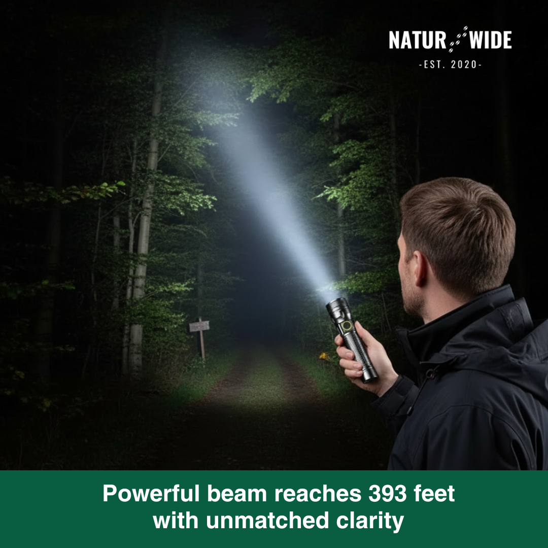 Aluminum LED Flashlight – Rechargeable, Waterproof & Power Display