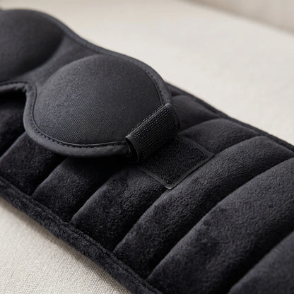 3D eye mask attaches to the padded pillow band with hook-and-loop