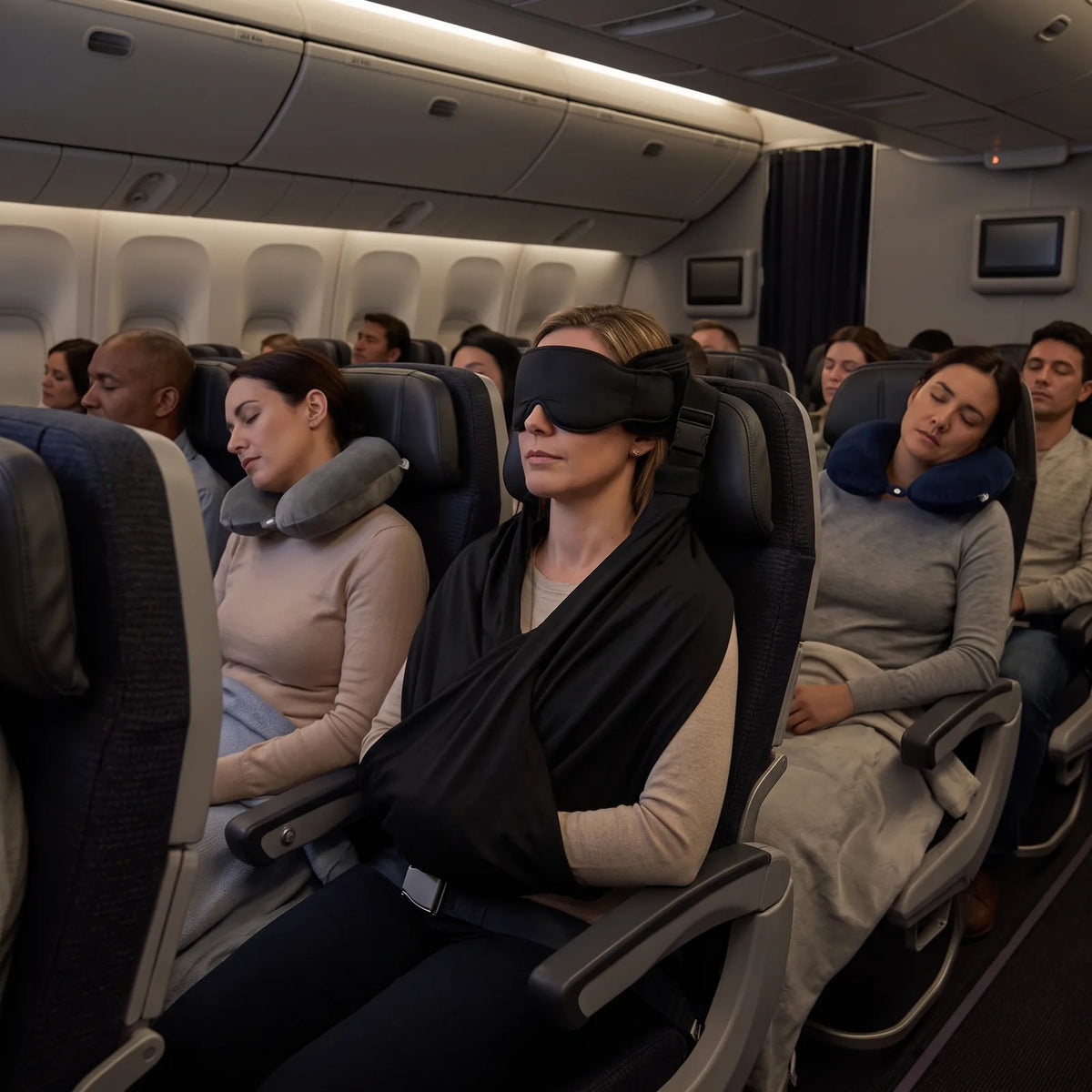 Night flight in economy: head stays upright with the Travel Sleep Set